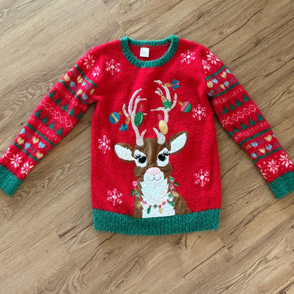 Holiday Time Red and Green Fuzzy Sweater